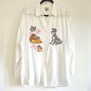 Vintage Disney Lady & The Tramp Embroidered Button Down XXL